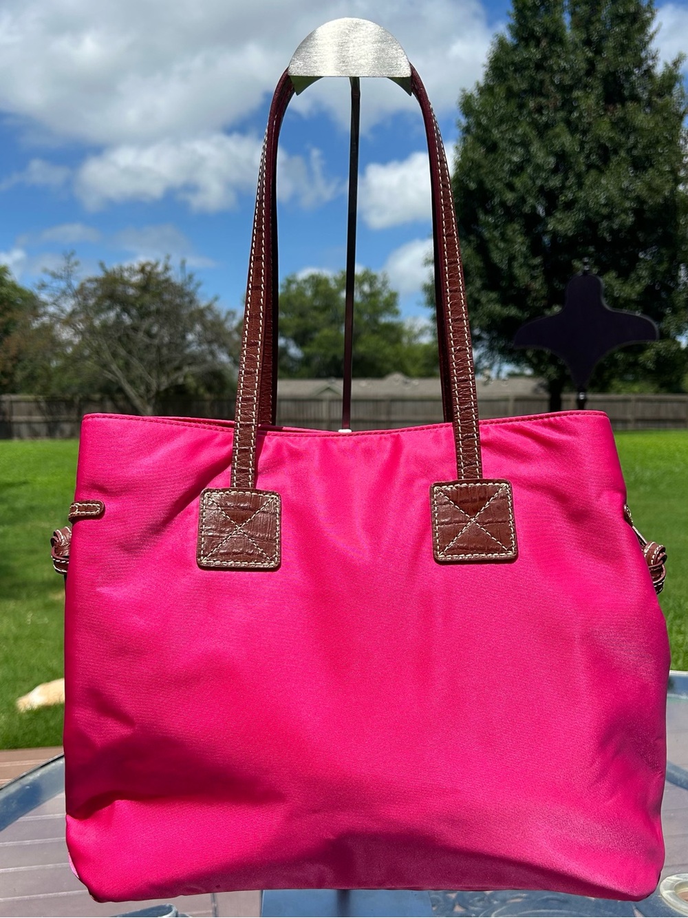 Dooney & Bourke Hot Pink Nylon Victoria Satchel Tote Bag - Picture 4 of 16